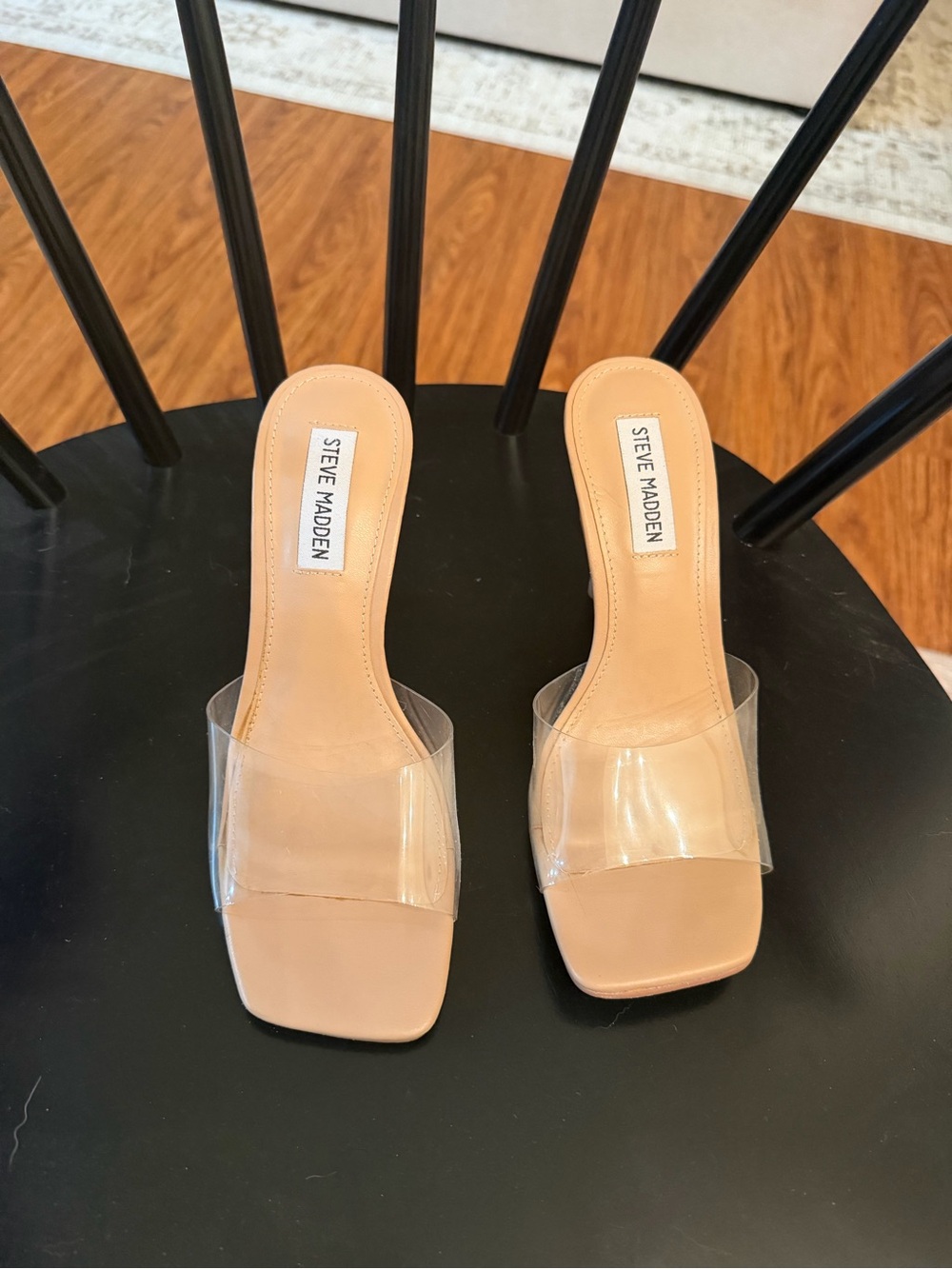 Steve Madden Nude Slide heels with Clear Strap